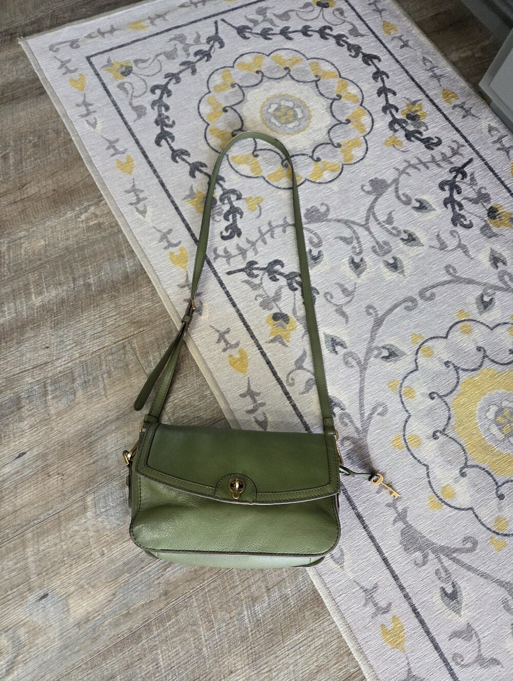 FOSSIL TURN LOCK CROSSBODY PURSE LEATHER OLIVE/ BRASS - Picture 12 of 16
